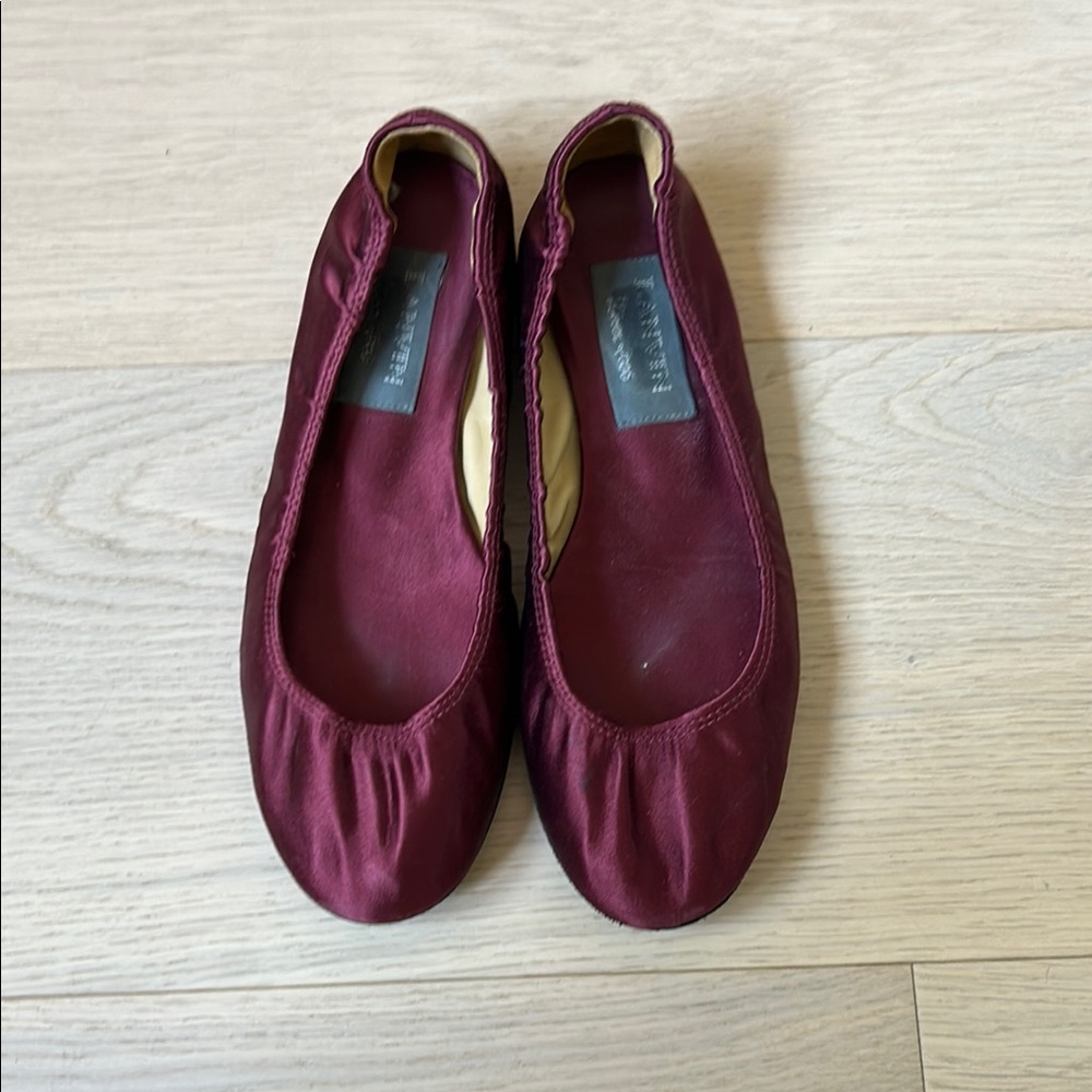Lanvin Wine Leather Elastic-Top Ballet Flats